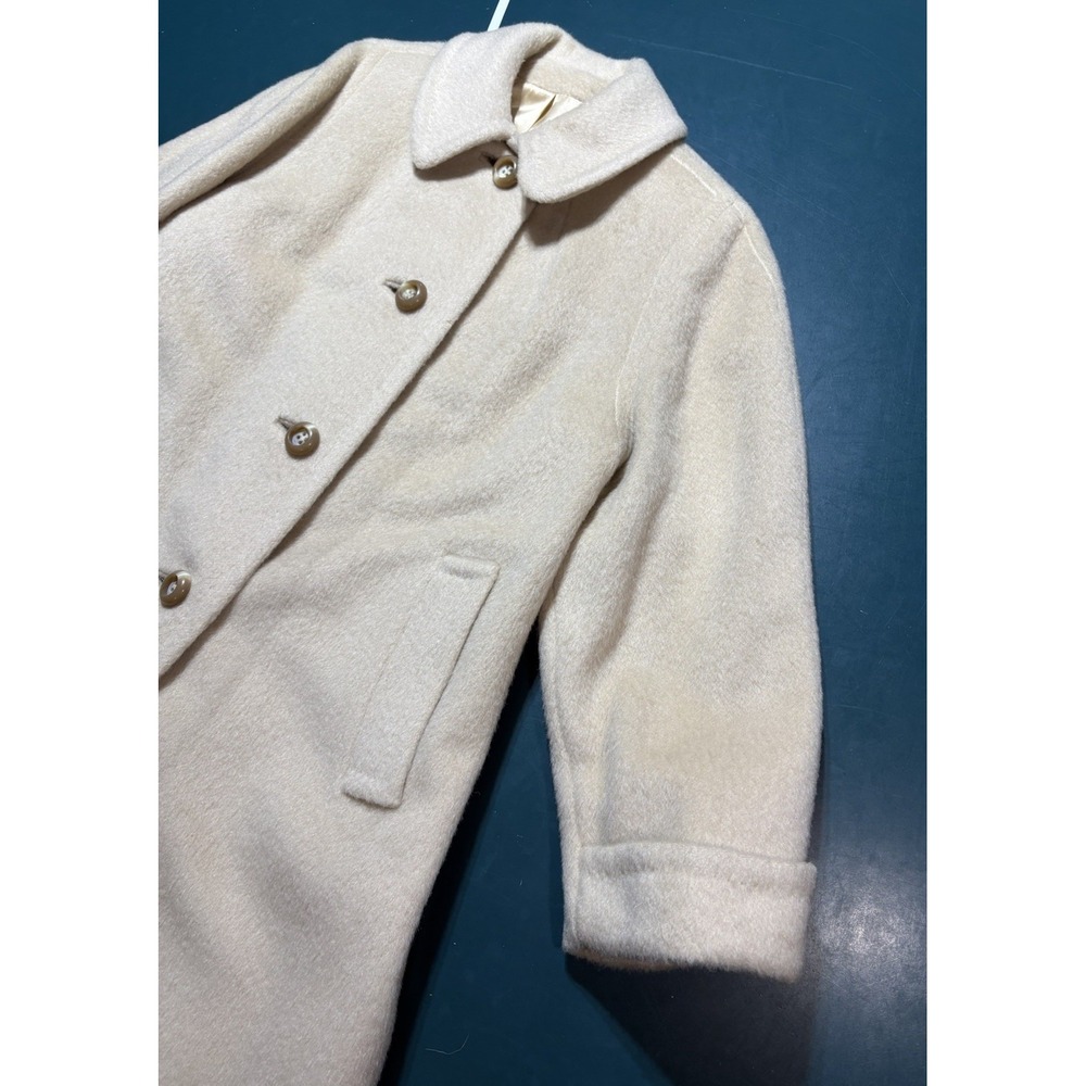 Vtg 60s Alpagora Deep Fleece Wool Mohair Coat ILGWU Cream Mod Swing Womens Large - Picture 7 of 16